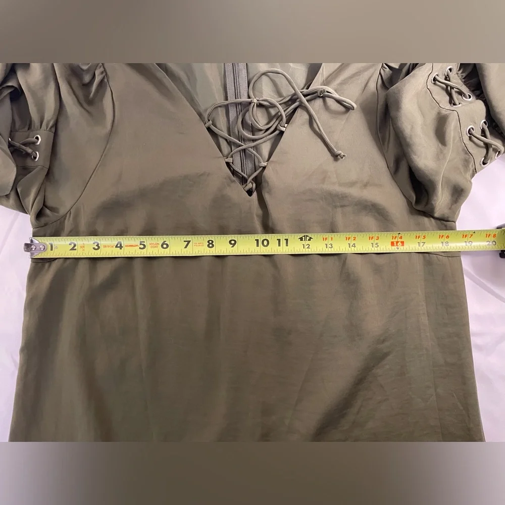 Venus Long Bell Sleeves Mini Dress Olive Green Size Medium - Picture 12 of 15